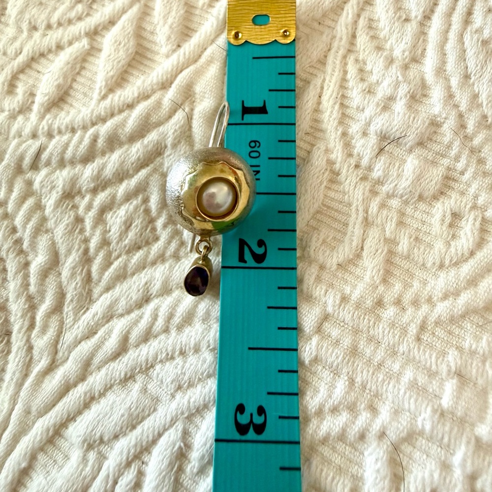 Gold and Silver Pearl Drop Earrings - Picture 5 of 6